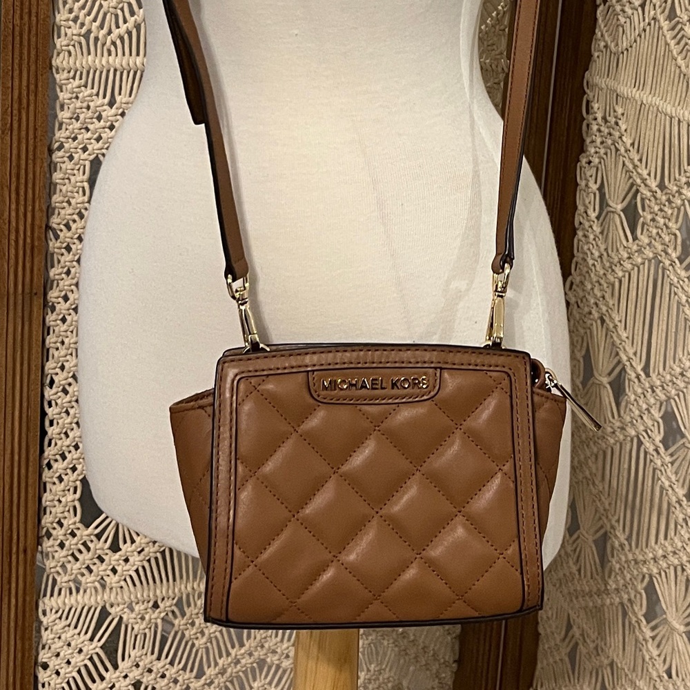 Brown Quilted Michael Kors Mini Messenger Bag
